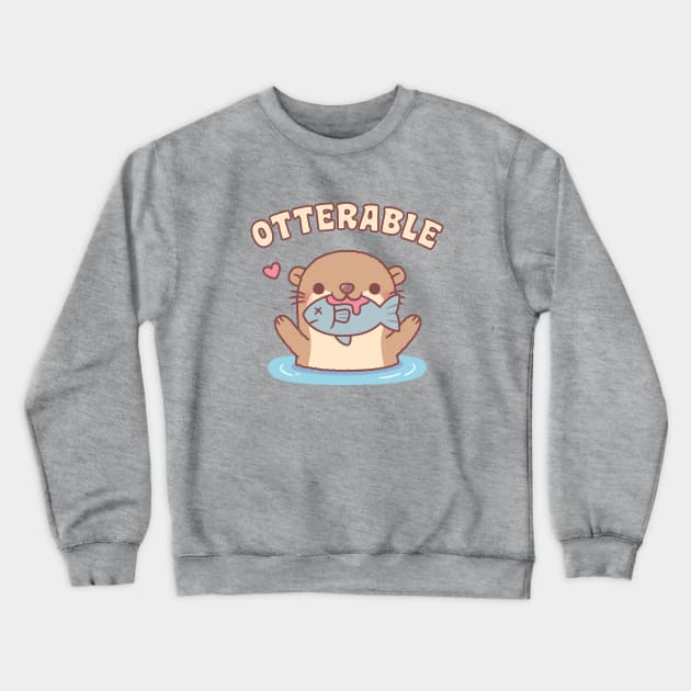 Cute Otter With Fish Otterable Funny Crewneck Sweatshirt by rustydoodle